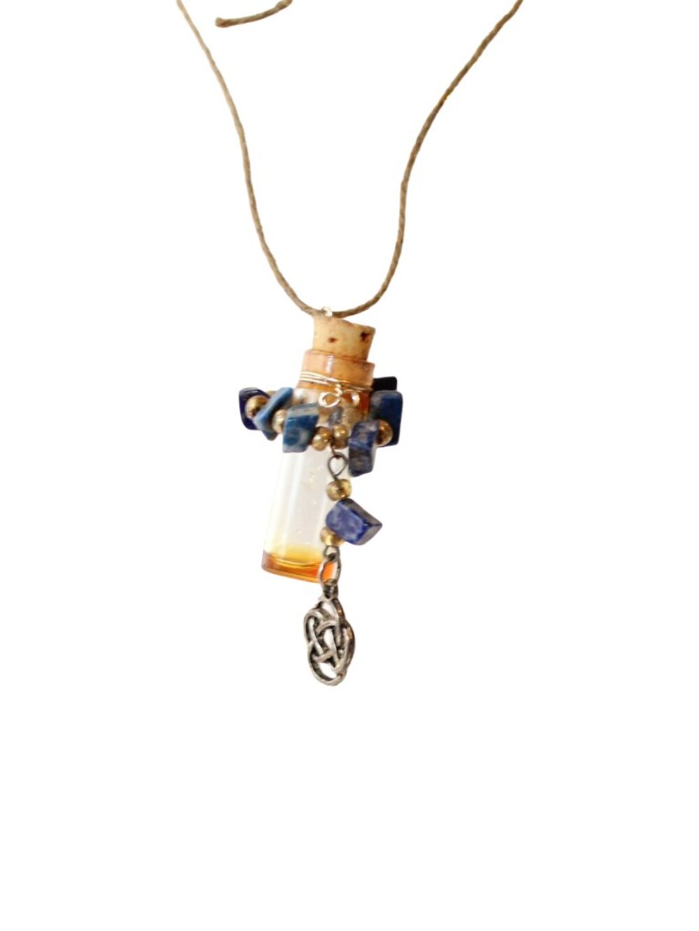 Handmade Witch Bottle Necklace Blue Stone Rope Cord